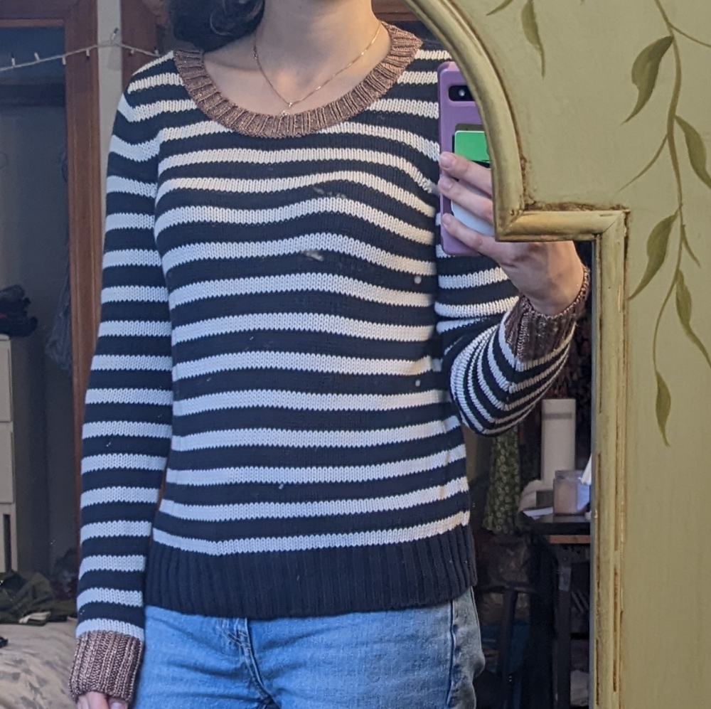 Banana Republic sweater small stripes navy white brown bronze
